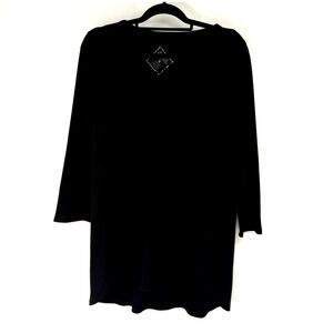 Beyond Threads Pima Cotton Pocket 3/4 Sleeve Tee Womens M Black Minimalist Soft